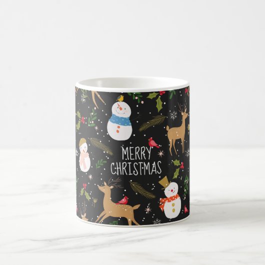Schneemänner und Rentier Weihnachten Schwarz Kaffeetasse (Mittel)