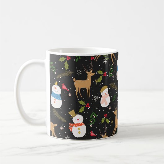 Schneemänner und Rentier Weihnachten Schwarz Kaffeetasse (Links)
