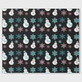 Schneemänner und Schneeflocken Aquamarin und rosa Geschenkpapier (Flach)