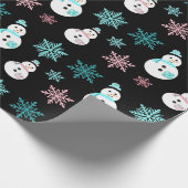 Schneemänner und Schneeflocken Aquamarin und rosa Geschenkpapier (Ecke)