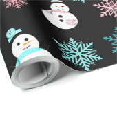 Schneemänner und Schneeflocken Aquamarin und rosa Geschenkpapier (Rolleneckpunkt)