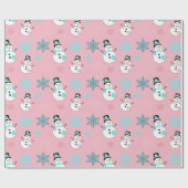 Schneemänner und Schneeflocken Aquamarin und rosa Geschenkpapier (Flach)