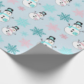 Schneemänner und Schneeflocken Aquamarin und rosa Geschenkpapier (Ecke)