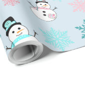 Schneemänner und Schneeflocken Aquamarin und rosa Geschenkpapier (Rolleneckpunkt)