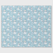 Schneemänner und Schneeflocken Blau Weiß Weihnacht Geschenkpapier (Flach)