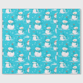 Schneemänner und Schneeflocken Blau Weiß Weihnacht Geschenkpapier (Flach)