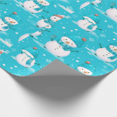 Schneemänner und Schneeflocken Blau Weiß Weihnacht Geschenkpapier (Ecke)