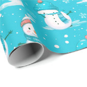 Schneemänner und Schneeflocken Blau Weiß Weihnacht Geschenkpapier (Rolleneckpunkt)