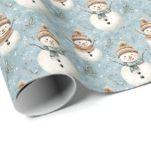 Schneemänner und Schneeflocken Geschenkpapier (Rolleneckpunkt)