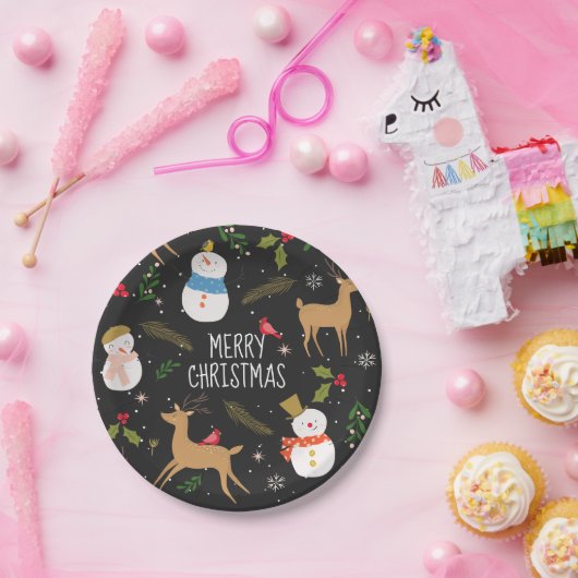 Schneemänner und Weihnachten des Reindeers Pappteller (Party)