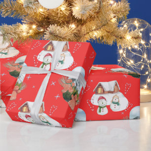 Schneemänner und weihnachtliches Rot von Lebkuchen Geschenkpapier