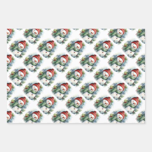 Schneemänner und Weihnachts Holly Geschenkpapier Set (Vorderseite 2)
