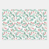 Schneemänner und Weihnachts Holly Geschenkpapier Set (Vorderseite 3)