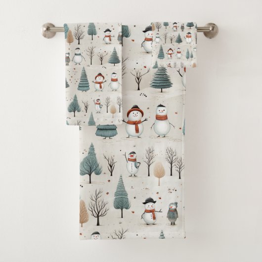 Schneemänner und Weihnachtsbaumen Badhandtuch Set (Insitu)