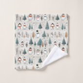 Schneemänner und Weihnachtsbaumen Badhandtuch Set (Waschlappen)