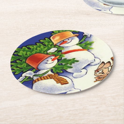 Schneemänner Weihnachtsbaum Drumming Rabbit Runder Pappuntersetzer (Angewinkelt)
