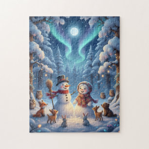 Schneemänner Winterwald Puzzle