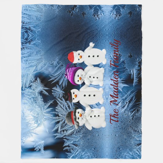 Schneemännerfamilie von vier Personalisierten Flee Fleecedecke (Vorderseite)