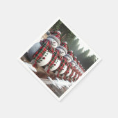 Schneemännerreihe mit Karierten Karren Serviette (Ecke)