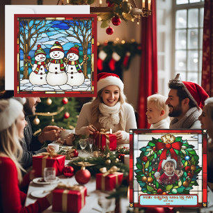 Schneemannfamilie Faux-Buntglas individuell anpass