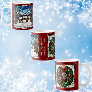 Schneemannfamilie Faux-Buntglas Kaffeetasse