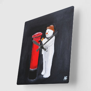 Schneemanns Brief an den Weihnachtsmann Gemälde vo Quadratische Wanduhr
