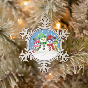 Schneemannsfamilie Zinnschmuck Schneeflocken Zinn-Ornament
