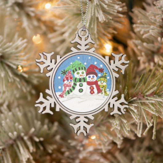 Schneemannsfamilie Zinnschmuck Schneeflocken Zinn-Ornament (Baum)