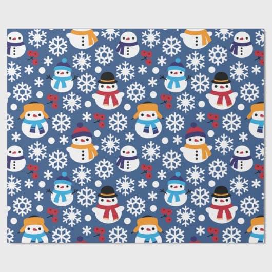 Schneemans & Schneeflocken Nahtloses Muster Geschenkpapier (Flach)