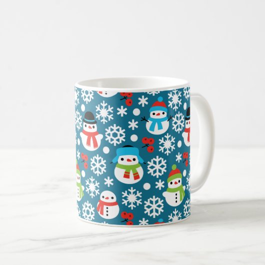 Schneemans & Schneeflocken Nahtloses Muster Kaffeetasse (VorderseiteRechts)