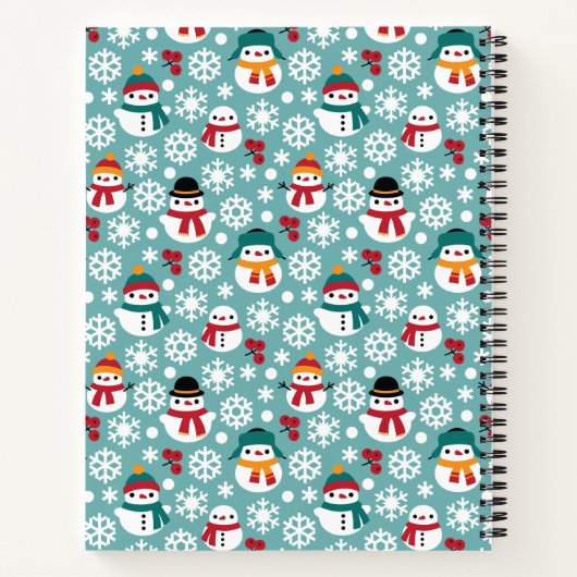 Schneemans & Schneeflocken Nahtloses Muster Notizbuch (Rückseite)