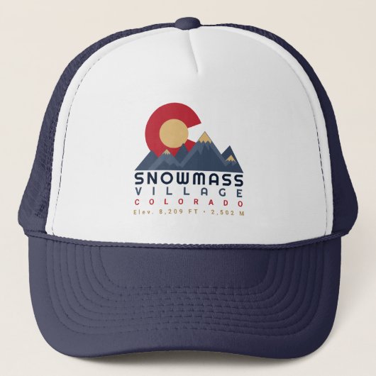 Schneemasse Colorado Flag Retro Sunset Ski Souveni Truckerkappe (Vorderseite)