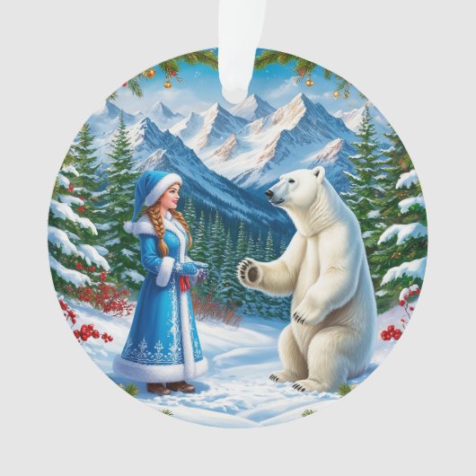 Schneemeister mit festlicher Dekoration und Eisbär (Vorderseite)