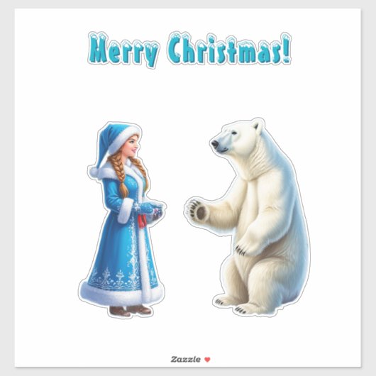 Schneemeister mit festlicher Dekoration und Eisbär Aufkleber (Blatt)