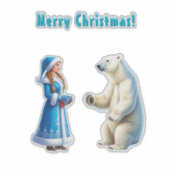 Schneemeister mit festlicher Dekoration und Eisbär Aufkleber (Vorderseite)