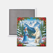 Schneemeister mit festlicher Dekoration und Eisbär Magnet (Vorderseite/Rückseite)