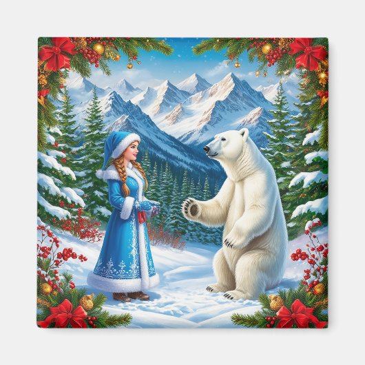 Schneemeister mit festlicher Dekoration und Eisbär Magnet (Vorne)