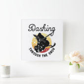 Schneemobil - durch den Schnee stürzen Quadratische Wanduhr (Zuhause)