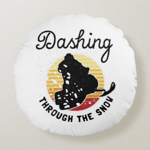 Schneemobil - durch den Schnee stürzen Rundes Kissen