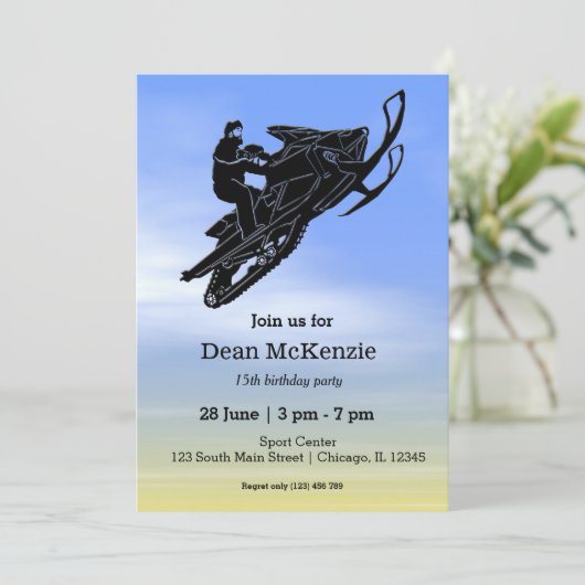 Schneemobil Einladung (Stehend Vorderseite)