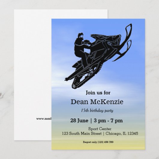 Schneemobil Einladung (Vorne/Hinten)