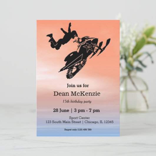 Schneemobil Einladung (Stehend Vorderseite)