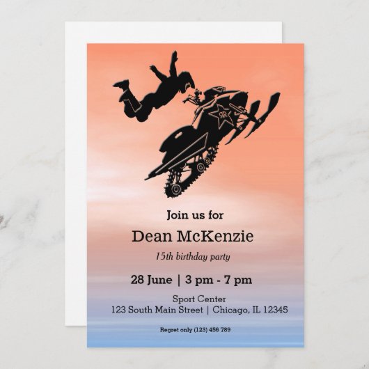 Schneemobil Einladung (Vorne/Hinten)