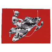 Schneemobil im Grau-Camouflage-Muster Große Geschenktüte (Rückseite)