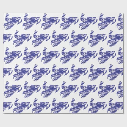 Schneemobil in Blue Camouflage Geschenkpapier (Flach)