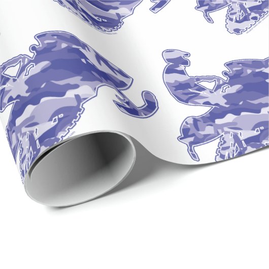 Schneemobil in Blue Camouflage Geschenkpapier (Rolleneckpunkt)