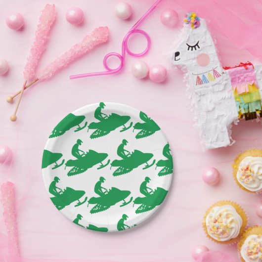 Schneemobil in Grün Pappteller (Party)