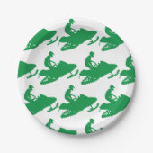 Schneemobil in Grün Pappteller (Vorderseite)