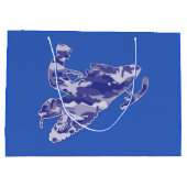 Schneemobil in Tarnblau Große Geschenktüte (Rückseite)