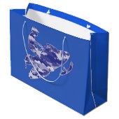 Schneemobil in Tarnblau Große Geschenktüte (Rückseite Schrägansicht)